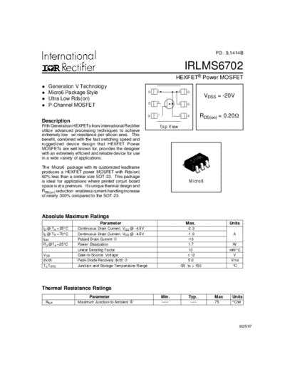 International Rectifier irlms6702  . Electronic Components Datasheets Active components Transistors International Rectifier irlms6702.pdf