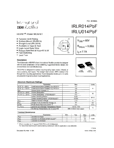 International Rectifier irlr014pbf irlu014pbf  . Electronic Components Datasheets Active components Transistors International Rectifier irlr014pbf_irlu014pbf.pdf