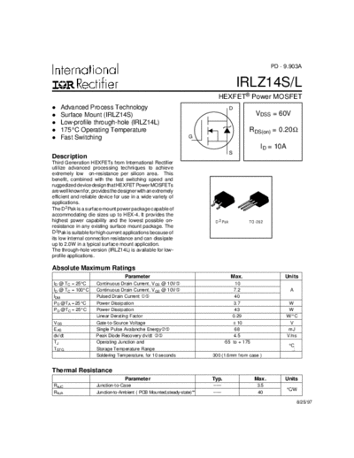 International Rectifier irlz14s  . Electronic Components Datasheets Active components Transistors International Rectifier irlz14s.pdf