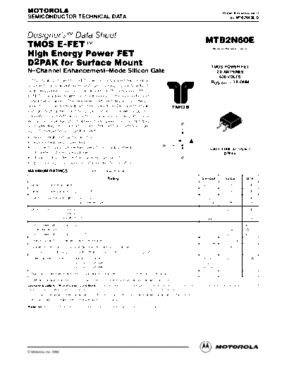 Motorola mtb2n60e  . Electronic Components Datasheets Active components Transistors Motorola mtb2n60e.pdf