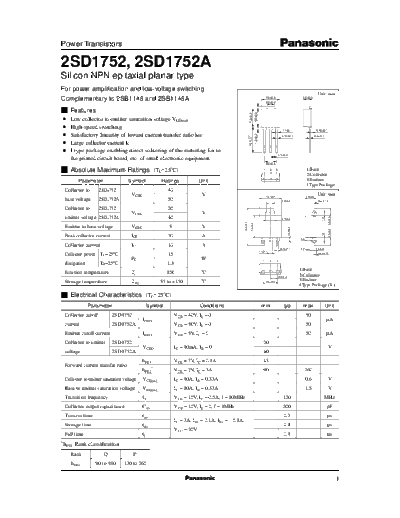 Panasonic 2sd1752  . Electronic Components Datasheets Active components Transistors Panasonic 2sd1752.pdf