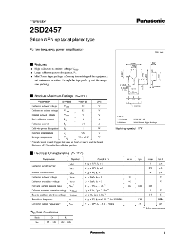 Panasonic 2sd2457  . Electronic Components Datasheets Active components Transistors Panasonic 2sd2457.pdf