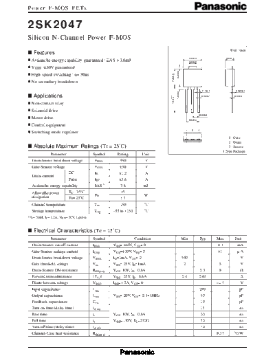 Panasonic 2sk2047  . Electronic Components Datasheets Active components Transistors Panasonic 2sk2047.pdf