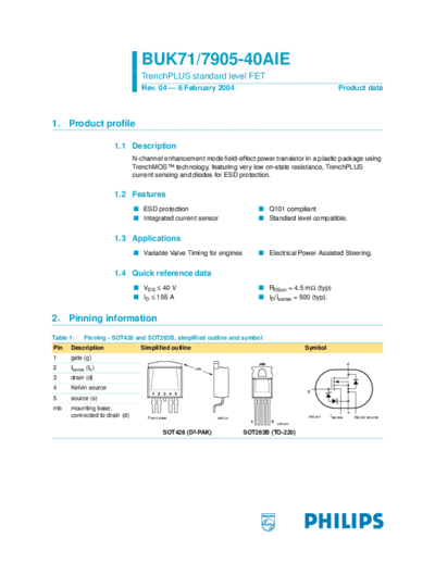 Philips buk7105-40aie buk7905-40aie  . Electronic Components Datasheets Active components Transistors Philips buk7105-40aie_buk7905-40aie.pdf