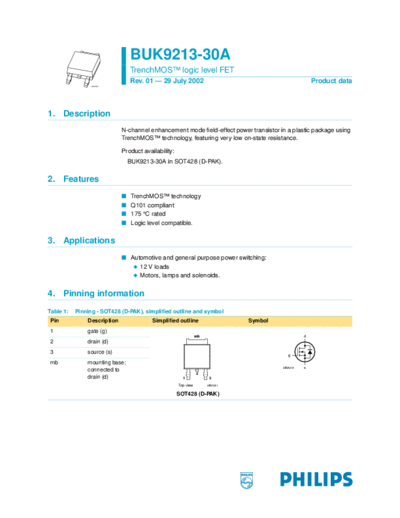 Philips buk9213-30a  . Electronic Components Datasheets Active components Transistors Philips buk9213-30a.pdf