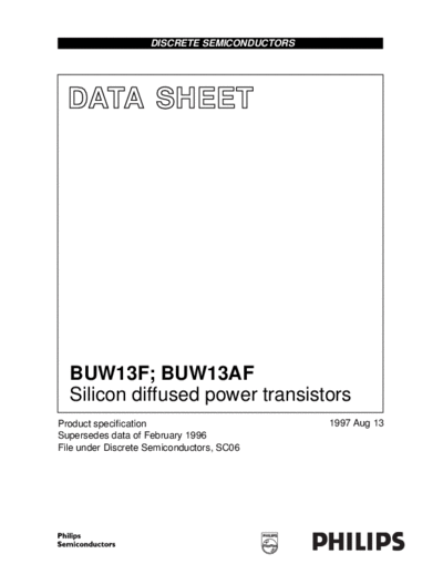 Philips buw13f 1  . Electronic Components Datasheets Active components Transistors Philips buw13f_1.pdf