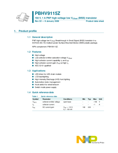 Philips pbhv9115z  . Electronic Components Datasheets Active components Transistors Philips pbhv9115z.pdf