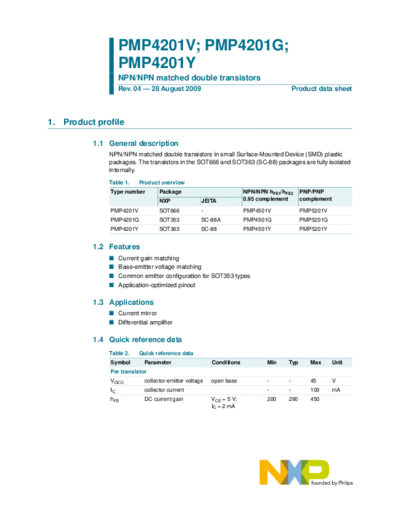 Philips pmp4201v g y  . Electronic Components Datasheets Active components Transistors Philips pmp4201v_g_y.pdf