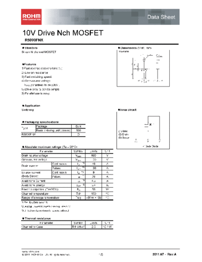Rohm r5009fnx  . Electronic Components Datasheets Active components Transistors Rohm r5009fnx.pdf