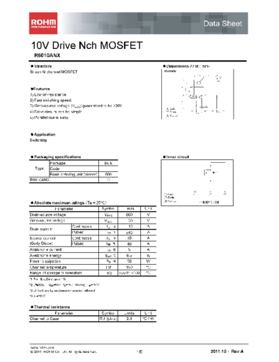 Rohm r6010anx  . Electronic Components Datasheets Active components Transistors Rohm r6010anx.pdf
