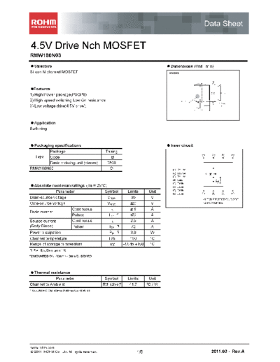 Rohm rmw180n03  . Electronic Components Datasheets Active components Transistors Rohm rmw180n03.pdf