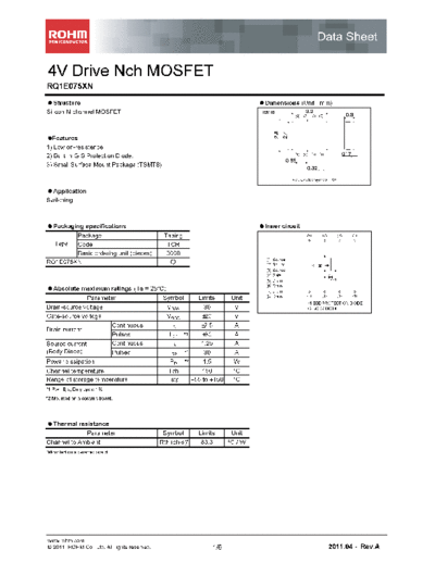 Rohm rq1e075xn  . Electronic Components Datasheets Active components Transistors Rohm rq1e075xn.pdf