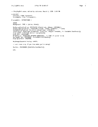 xerox DisplayDefs.mesa Sep78  xerox mesa 4.0_1978 listing Mesa_4_System DisplayDefs.mesa_Sep78.pdf
