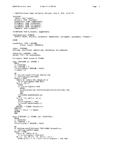 xerox OpDefsGenerator.mesa Sep78  xerox mesa 4.0_1978 listing Mesa_4_Compiler OpDefsGenerator.mesa_Sep78.pdf
