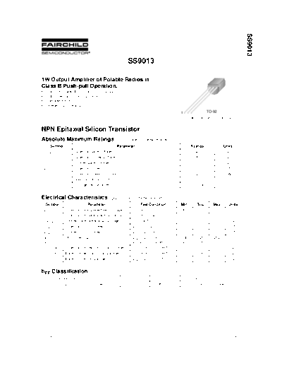 Fairchild Semiconductor ss9013  . Electronic Components Datasheets Active components Transistors Fairchild Semiconductor ss9013.pdf