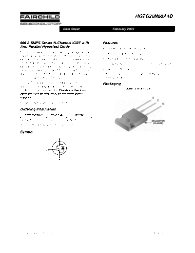 Fairchild Semiconductor hgtg20n60a4d  . Electronic Components Datasheets Active components Transistors Fairchild Semiconductor hgtg20n60a4d.pdf