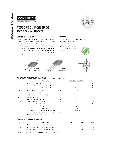 Fairchild Semiconductor fqd3p50 fqu3p50  . Electronic Components Datasheets Active components Transistors Fairchild Semiconductor fqd3p50_fqu3p50.pdf