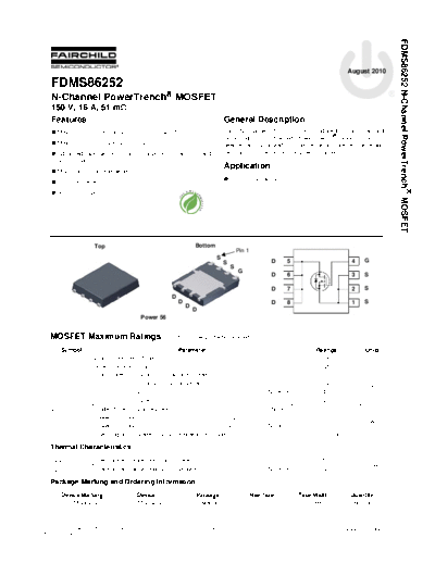 Fairchild Semiconductor fdms86252  . Electronic Components Datasheets Active components Transistors Fairchild Semiconductor fdms86252.pdf