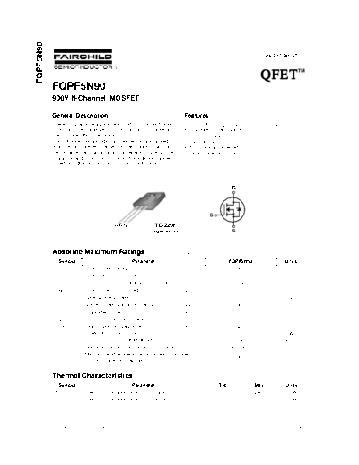 Fairchild Semiconductor fqpf5n90  . Electronic Components Datasheets Active components Transistors Fairchild Semiconductor fqpf5n90.pdf