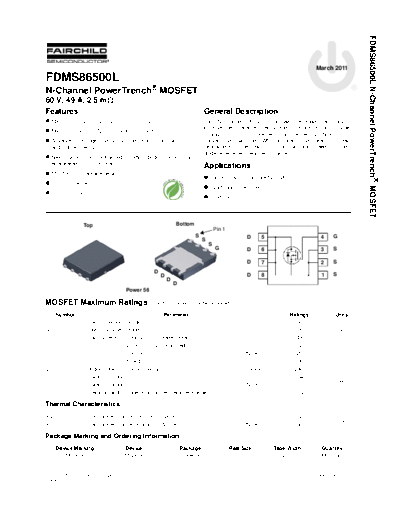 Fairchild Semiconductor fdms86500l  . Electronic Components Datasheets Active components Transistors Fairchild Semiconductor fdms86500l.pdf