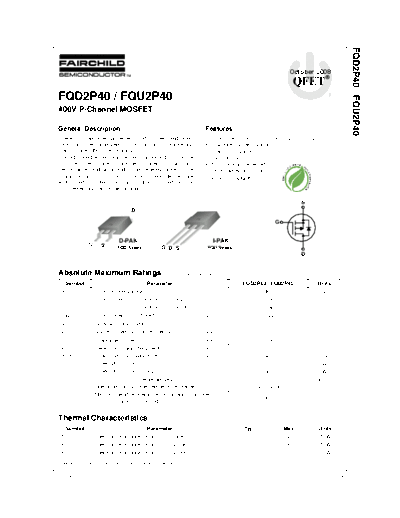 Fairchild Semiconductor fqd2p40 fqu2p40  . Electronic Components Datasheets Active components Transistors Fairchild Semiconductor fqd2p40_fqu2p40.pdf