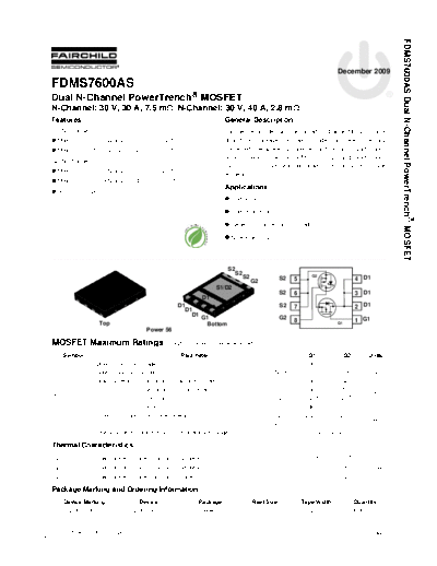 Fairchild Semiconductor fdms7600as  . Electronic Components Datasheets Active components Transistors Fairchild Semiconductor fdms7600as.pdf