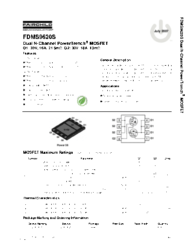 Fairchild Semiconductor fdms9620s  . Electronic Components Datasheets Active components Transistors Fairchild Semiconductor fdms9620s.pdf