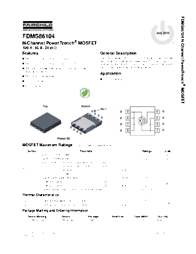 Fairchild Semiconductor fdms86104  . Electronic Components Datasheets Active components Transistors Fairchild Semiconductor fdms86104.pdf