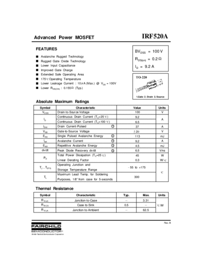 Fairchild Semiconductor irf520a  . Electronic Components Datasheets Active components Transistors Fairchild Semiconductor irf520a.pdf