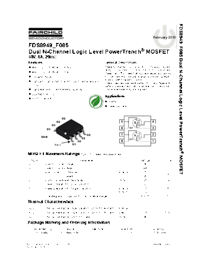 Fairchild Semiconductor fds8949 f085  . Electronic Components Datasheets Active components Transistors Fairchild Semiconductor fds8949_f085.pdf