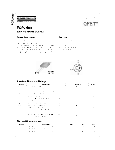 Fairchild Semiconductor fqp2n80  . Electronic Components Datasheets Active components Transistors Fairchild Semiconductor fqp2n80.pdf