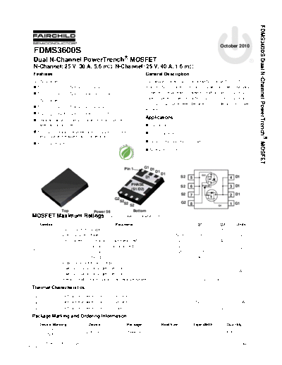 Fairchild Semiconductor fdms3600s  . Electronic Components Datasheets Active components Transistors Fairchild Semiconductor fdms3600s.pdf