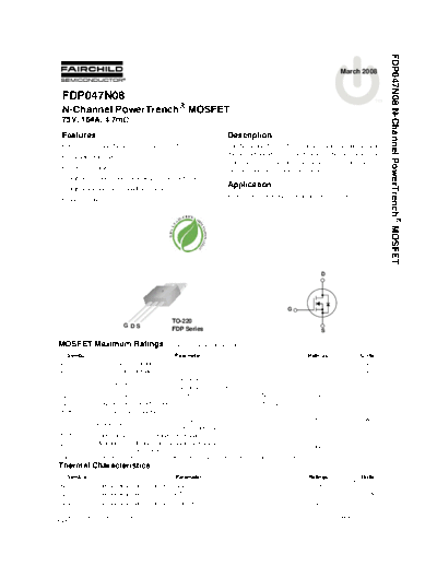 Fairchild Semiconductor fdp047n08  . Electronic Components Datasheets Active components Transistors Fairchild Semiconductor fdp047n08.pdf