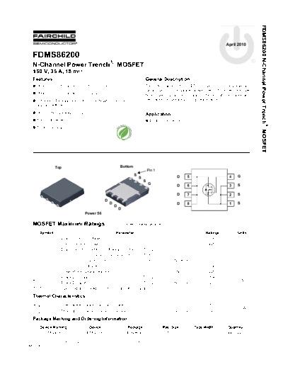 Fairchild Semiconductor fdms86200  . Electronic Components Datasheets Active components Transistors Fairchild Semiconductor fdms86200.pdf