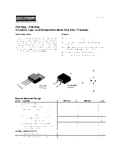 Fairchild Semiconductor fdp7030l  . Electronic Components Datasheets Active components Transistors Fairchild Semiconductor fdp7030l.pdf