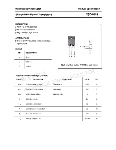 Inchange Semiconductor 2sd1649  . Electronic Components Datasheets Active components Transistors Inchange Semiconductor 2sd1649.pdf