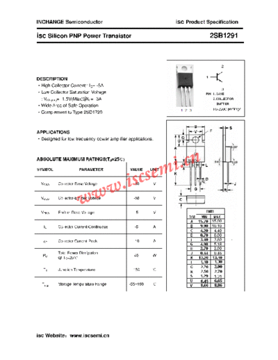 Inchange Semiconductor 2sb1291  . Electronic Components Datasheets Active components Transistors Inchange Semiconductor 2sb1291.pdf
