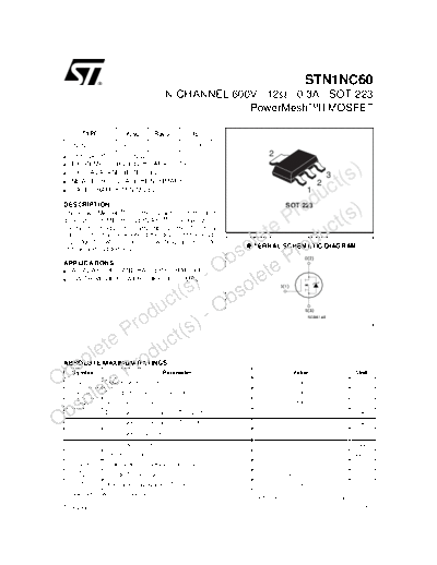 ST stn1nc60  . Electronic Components Datasheets Active components Transistors ST stn1nc60.pdf