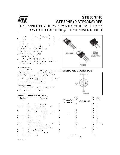 ST stb30nf10  . Electronic Components Datasheets Active components Transistors ST stb30nf10.pdf