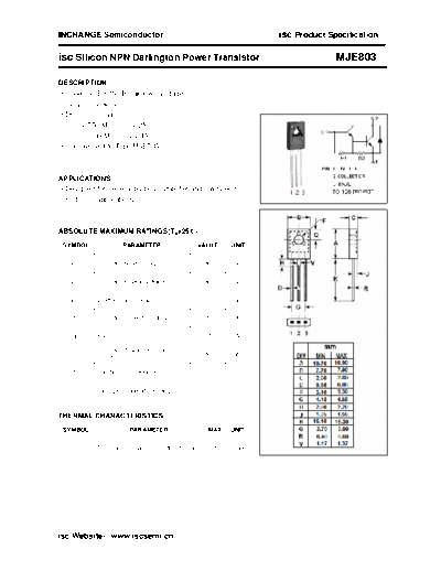 Inchange Semiconductor mje803  . Electronic Components Datasheets Active components Transistors Inchange Semiconductor mje803.pdf