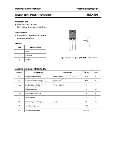 Inchange Semiconductor 2sc4298  . Electronic Components Datasheets Active components Transistors Inchange Semiconductor 2sc4298.pdf