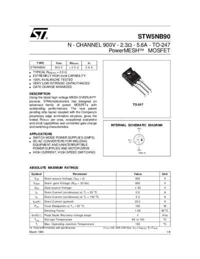 ST stw5nb90  . Electronic Components Datasheets Active components Transistors ST stw5nb90.pdf