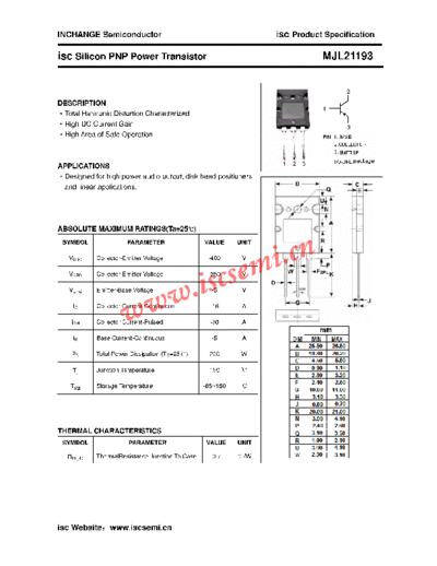 Inchange Semiconductor mjl21193  . Electronic Components Datasheets Active components Transistors Inchange Semiconductor mjl21193.pdf