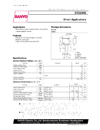 Sanyo 2sd2048  . Electronic Components Datasheets Active components Transistors Sanyo 2sd2048.pdf