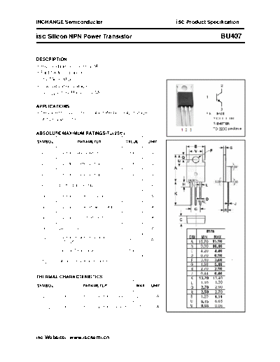 . Electronic Components Datasheets bu407  . Electronic Components Datasheets Active components Transistors Inchange Semiconductor bu407.pdf