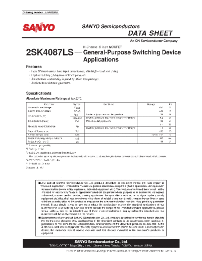 Sanyo 2sk4087ls  . Electronic Components Datasheets Active components Transistors Sanyo 2sk4087ls.pdf