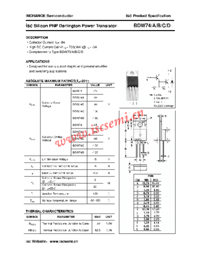 Inchange Semiconductor bdw74 a b c d  . Electronic Components Datasheets Active components Transistors Inchange Semiconductor bdw74_a_b_c_d.pdf