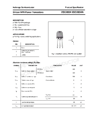 Inchange Semiconductor 2sc2834 2sc2834a  . Electronic Components Datasheets Active components Transistors Inchange Semiconductor 2sc2834_2sc2834a.pdf