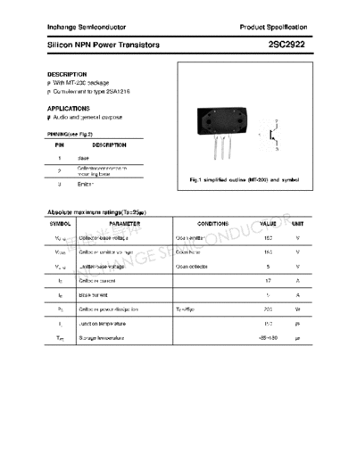 Inchange Semiconductor 2sc2922  . Electronic Components Datasheets Active components Transistors Inchange Semiconductor 2sc2922.pdf