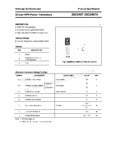 Inchange Semiconductor 2sc2497 2sc2497a  . Electronic Components Datasheets Active components Transistors Inchange Semiconductor 2sc2497_2sc2497a.pdf